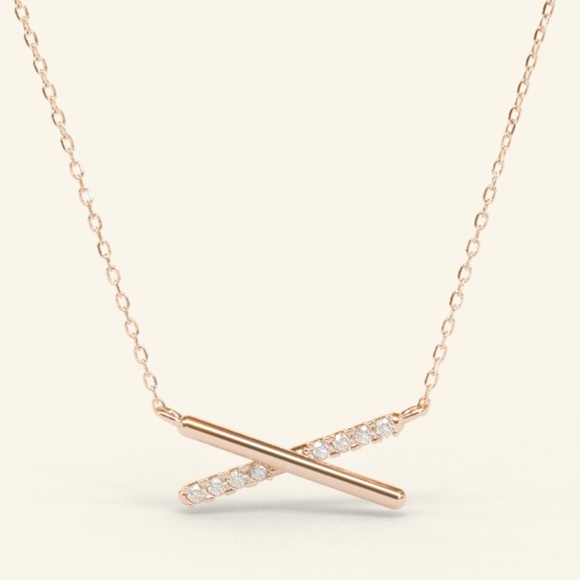 14k Rose Gold Diamond X Necklace NWOT - Picture 1 of 3